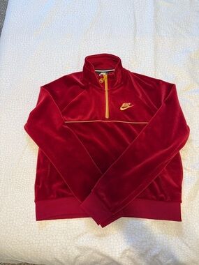 Nike Red Velvet Quarter-Zip Pullover with Yellow Trim